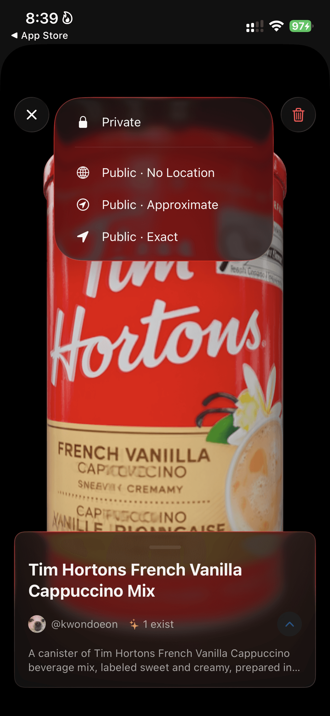 A real product captured into a 3D model, shown in the app.